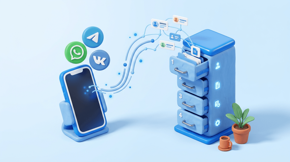 Переписка из WhatsApp, Telegram и MAX в едином окне, связанном с карточкой сделки в CRM